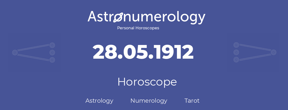 Horoscope for birthday (born day): 28.05.1912 (May 28, 1912)