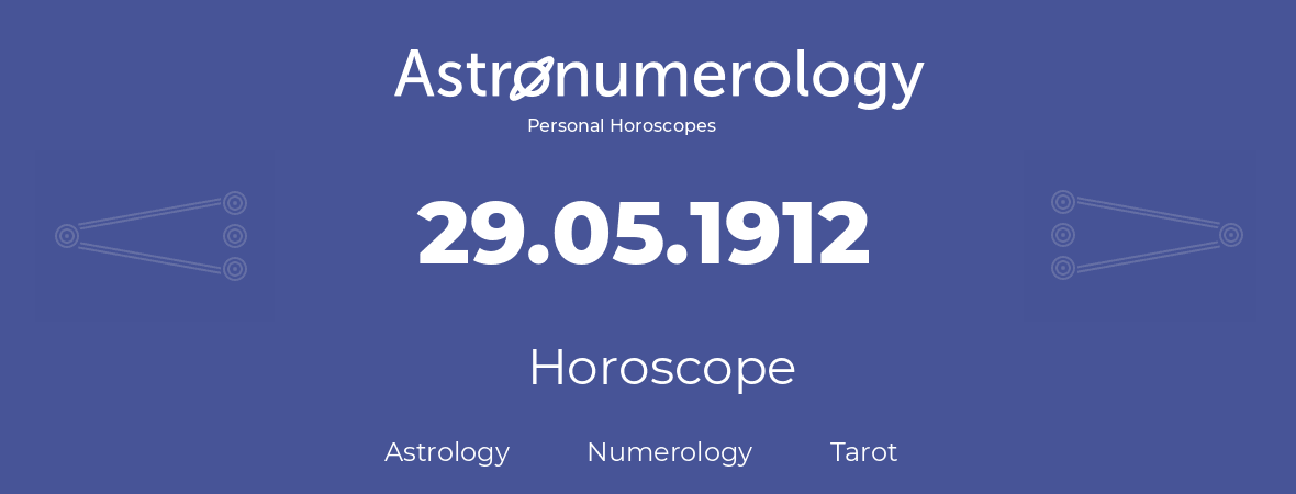 Horoscope for birthday (born day): 29.05.1912 (May 29, 1912)