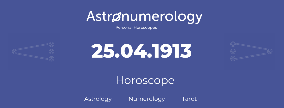 Horoscope for birthday (born day): 25.04.1913 (April 25, 1913)