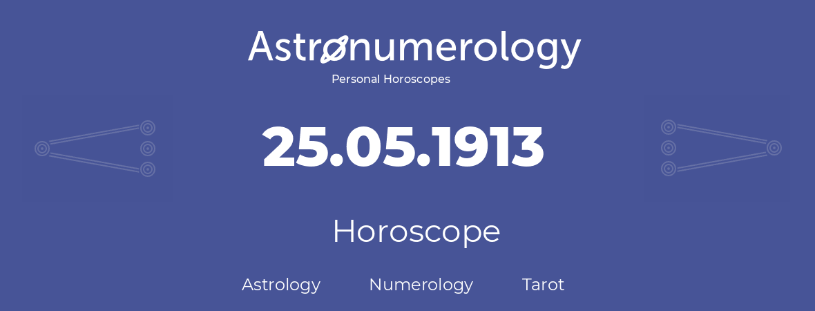 Horoscope for birthday (born day): 25.05.1913 (May 25, 1913)