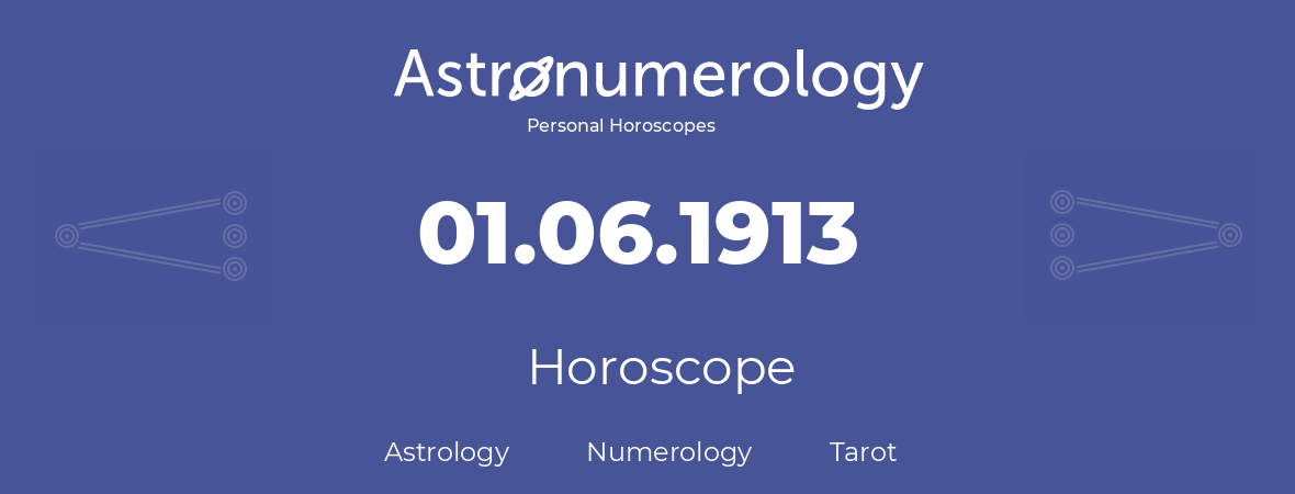Horoscope for birthday (born day): 01.06.1913 (June 01, 1913)