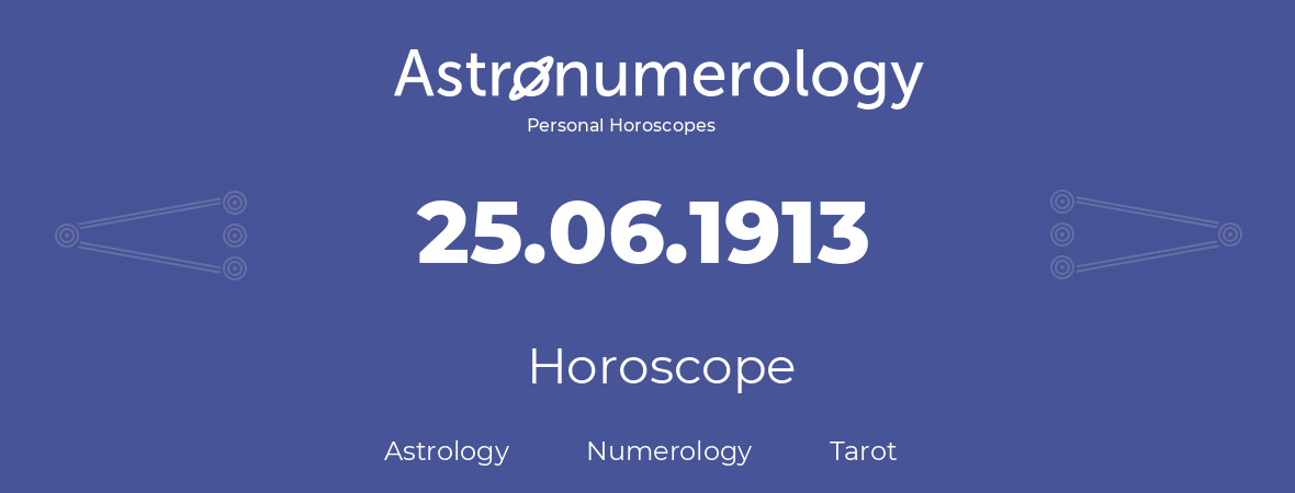 Horoscope for birthday (born day): 25.06.1913 (June 25, 1913)