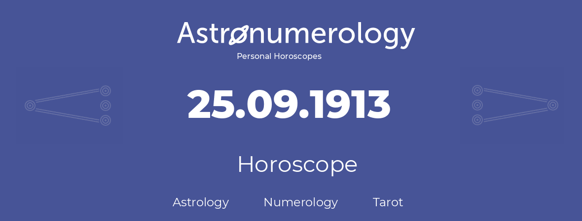 Horoscope for birthday (born day): 25.09.1913 (September 25, 1913)