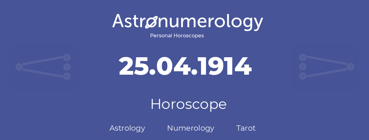 Horoscope for birthday (born day): 25.04.1914 (April 25, 1914)