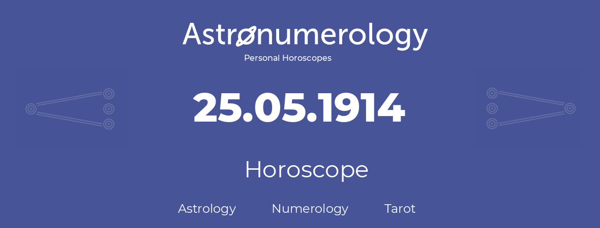 Horoscope for birthday (born day): 25.05.1914 (May 25, 1914)