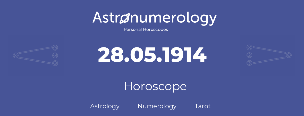 Horoscope for birthday (born day): 28.05.1914 (May 28, 1914)