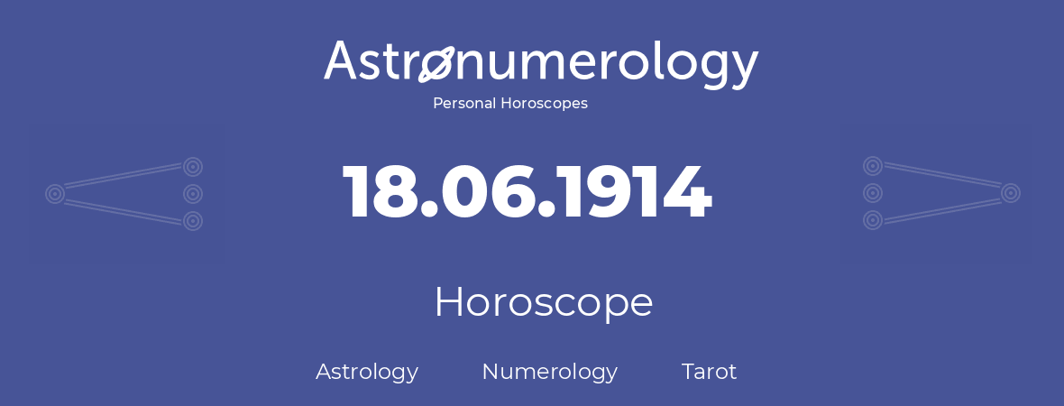 Horoscope for birthday (born day): 18.06.1914 (June 18, 1914)