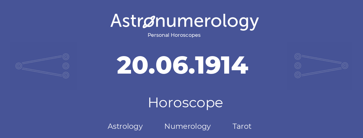 Horoscope for birthday (born day): 20.06.1914 (June 20, 1914)