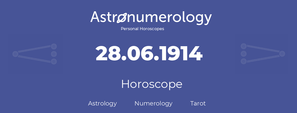 Horoscope for birthday (born day): 28.06.1914 (June 28, 1914)