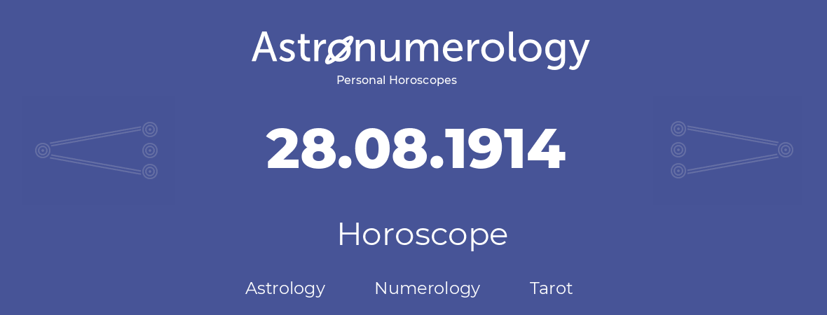 Horoscope for birthday (born day): 28.08.1914 (August 28, 1914)