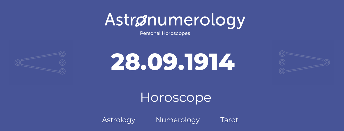 Horoscope for birthday (born day): 28.09.1914 (September 28, 1914)