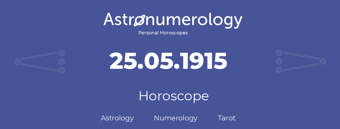 Horoscope for birthday (born day): 25.05.1915 (May 25, 1915)