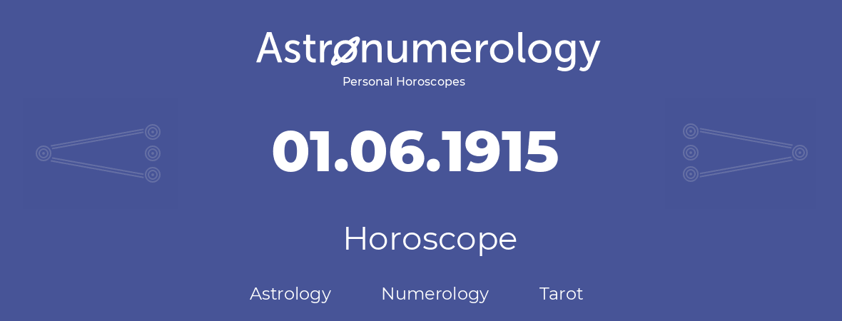 Horoscope for birthday (born day): 01.06.1915 (June 01, 1915)