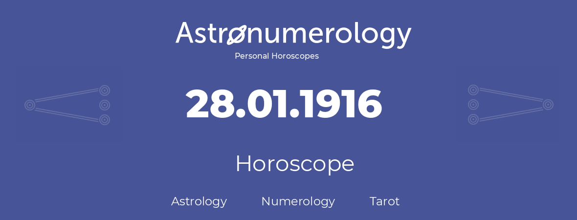 Horoscope for birthday (born day): 28.01.1916 (January 28, 1916)