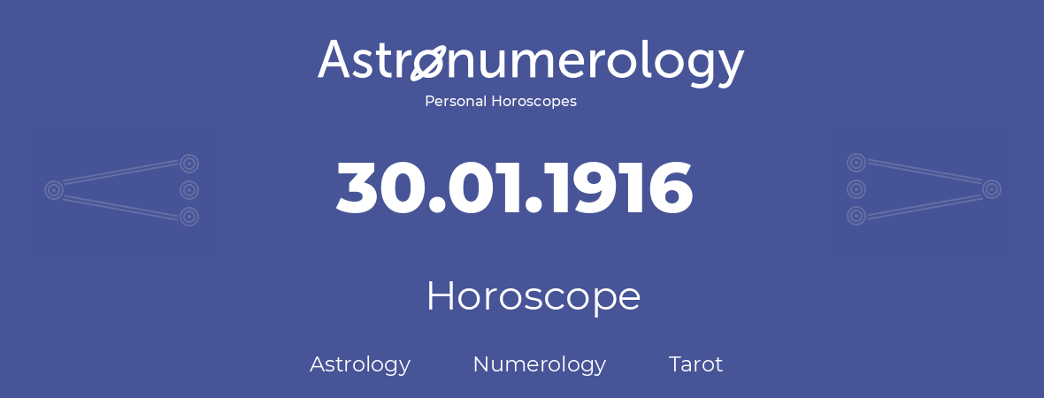 Horoscope for birthday (born day): 30.01.1916 (January 30, 1916)