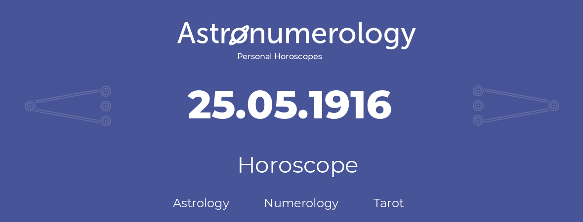 Horoscope for birthday (born day): 25.05.1916 (May 25, 1916)