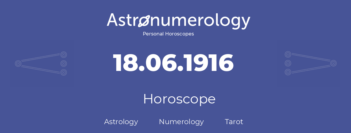 Horoscope for birthday (born day): 18.06.1916 (June 18, 1916)