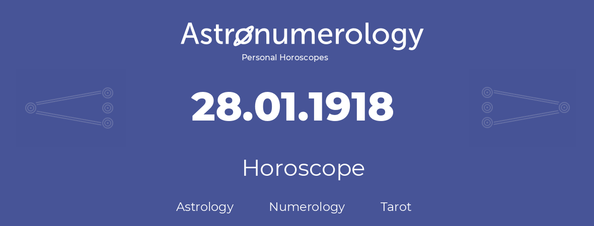 Horoscope for birthday (born day): 28.01.1918 (January 28, 1918)