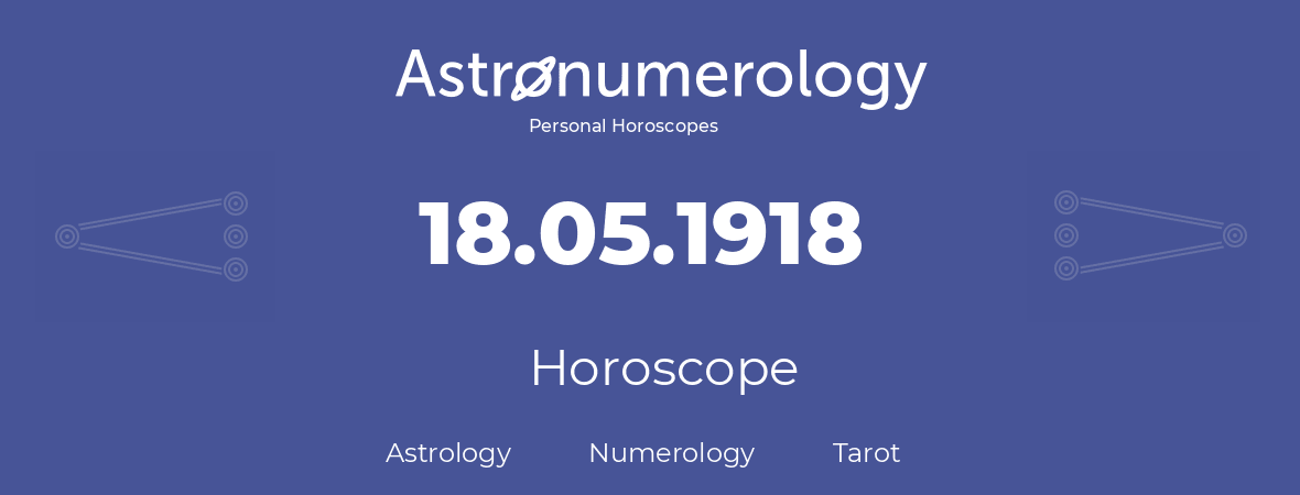 Horoscope for birthday (born day): 18.05.1918 (May 18, 1918)