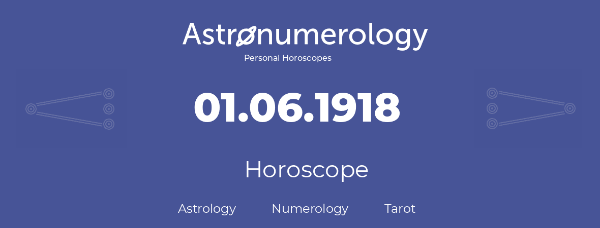 Horoscope for birthday (born day): 01.06.1918 (June 1, 1918)