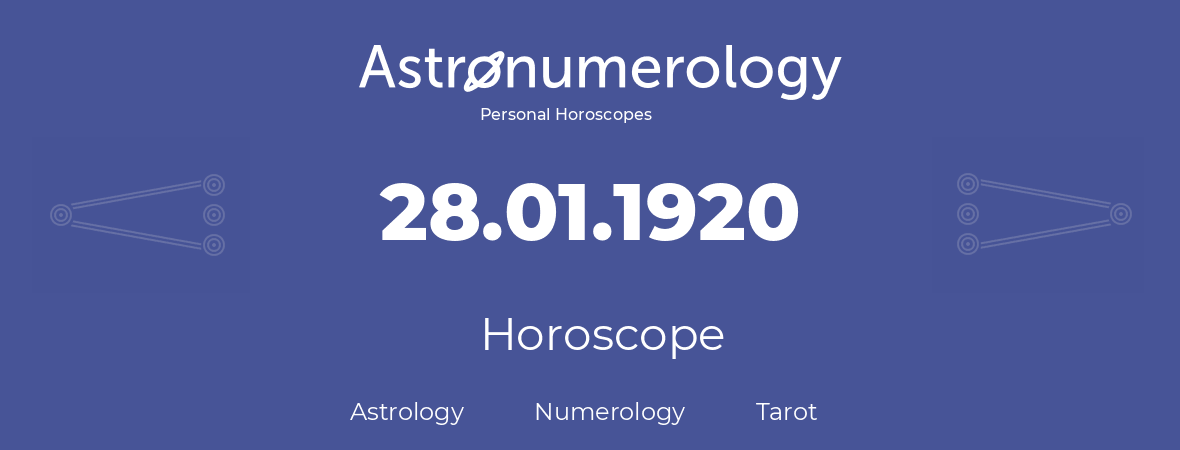 Horoscope for birthday (born day): 28.01.1920 (January 28, 1920)