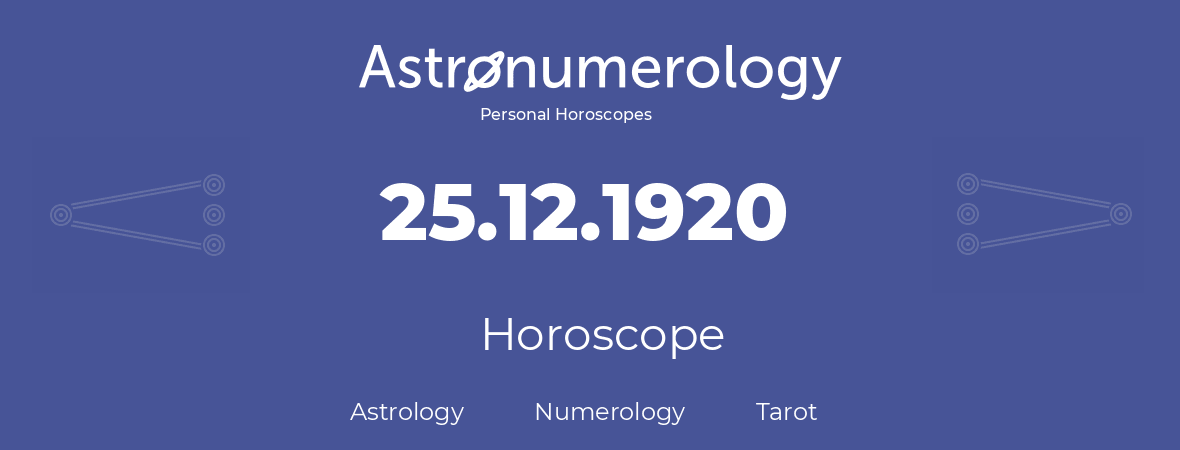 Horoscope for birthday (born day): 25.12.1920 (December 25, 1920)