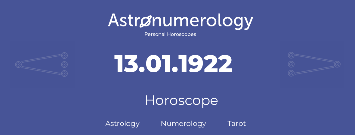 Horoscope for birthday (born day): 13.01.1922 (January 13, 1922)