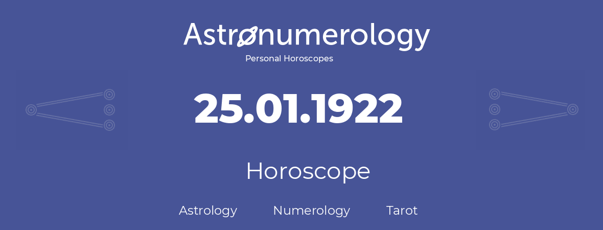 Horoscope for birthday (born day): 25.01.1922 (January 25, 1922)