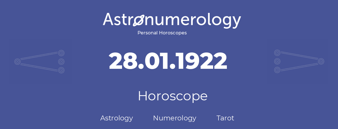 Horoscope for birthday (born day): 28.01.1922 (January 28, 1922)