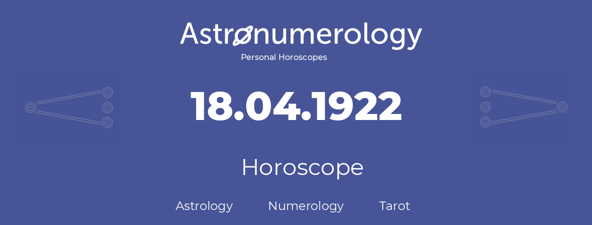 Horoscope for birthday (born day): 18.04.1922 (April 18, 1922)