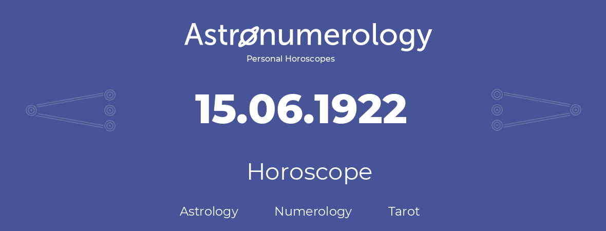 Horoscope for birthday (born day): 15.06.1922 (June 15, 1922)