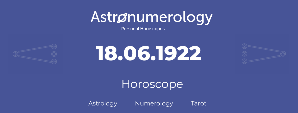 Horoscope for birthday (born day): 18.06.1922 (June 18, 1922)