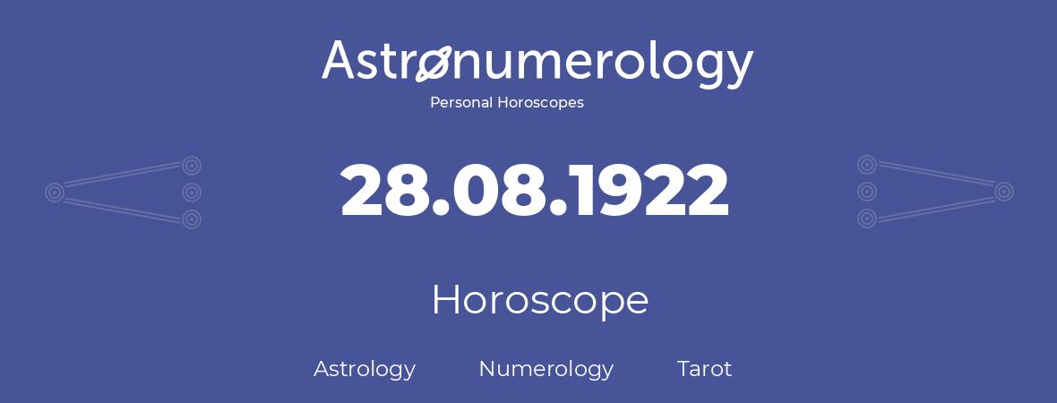 Horoscope for birthday (born day): 28.08.1922 (August 28, 1922)