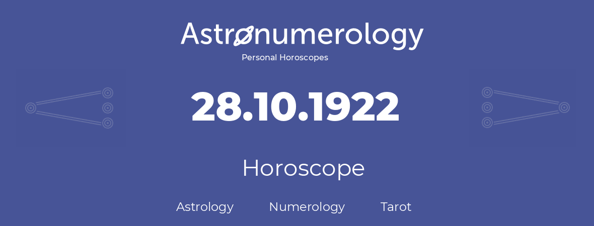 Horoscope for birthday (born day): 28.10.1922 (Oct 28, 1922)