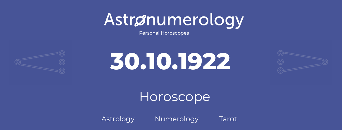 Horoscope for birthday (born day): 30.10.1922 (Oct 30, 1922)