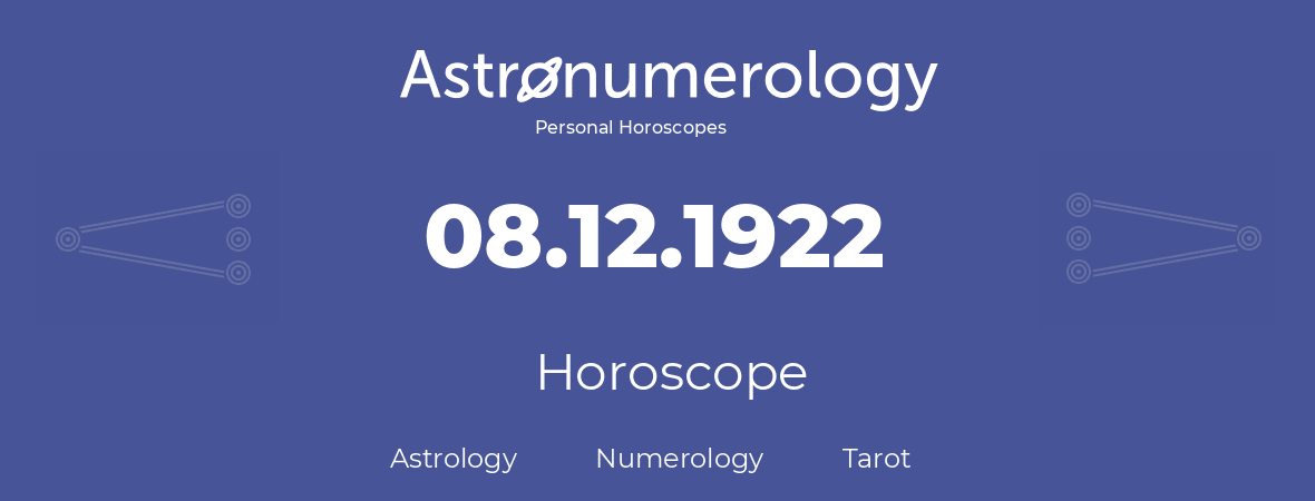 Horoscope for birthday (born day): 08.12.1922 (December 08, 1922)