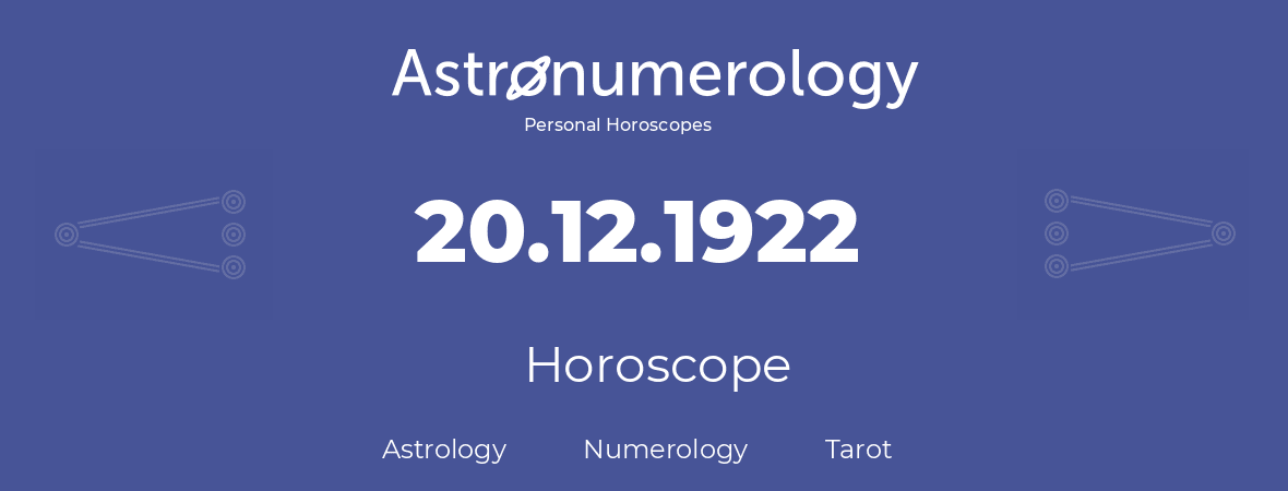 Horoscope for birthday (born day): 20.12.1922 (December 20, 1922)