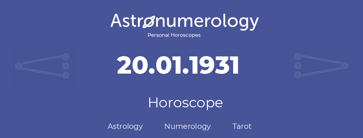 Horoscope for birthday (born day): 20.01.1931 (January 20, 1931)