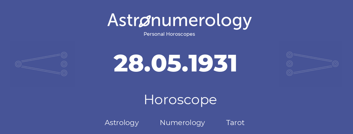 Horoscope for birthday (born day): 28.05.1931 (May 28, 1931)