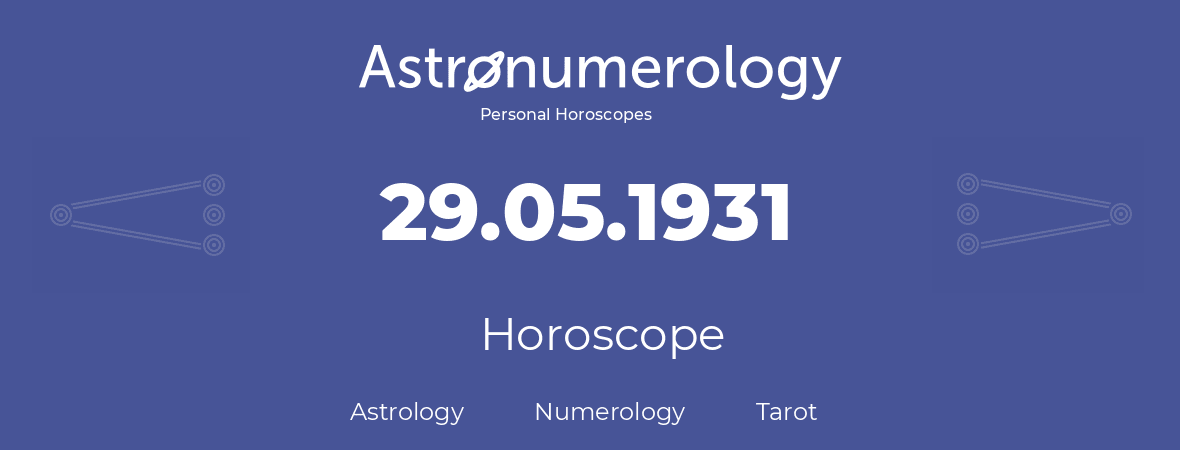 Horoscope for birthday (born day): 29.05.1931 (May 29, 1931)