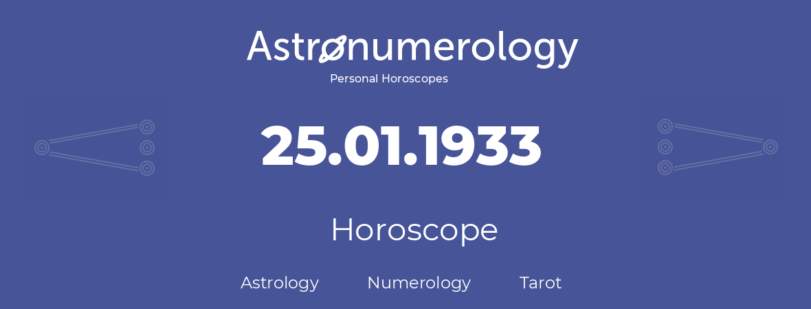 Horoscope for birthday (born day): 25.01.1933 (January 25, 1933)
