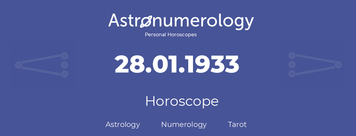 Horoscope for birthday (born day): 28.01.1933 (January 28, 1933)