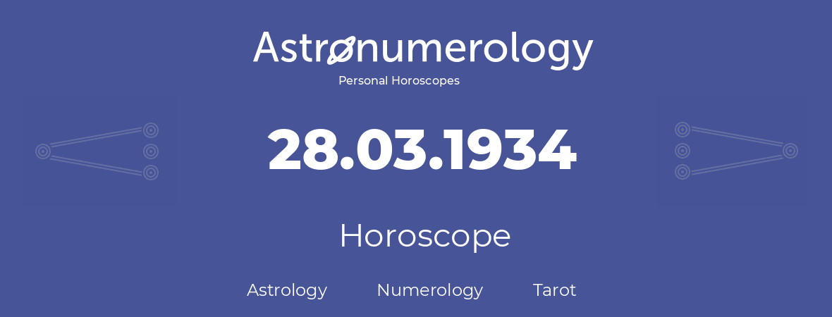 Horoscope for birthday (born day): 28.03.1934 (March 28, 1934)