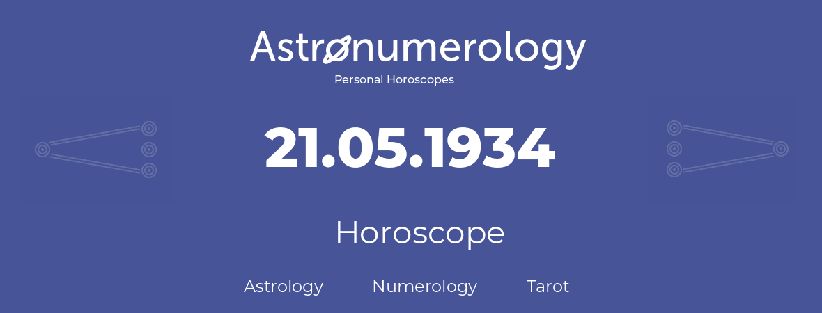 Horoscope for birthday (born day): 21.05.1934 (May 21, 1934)