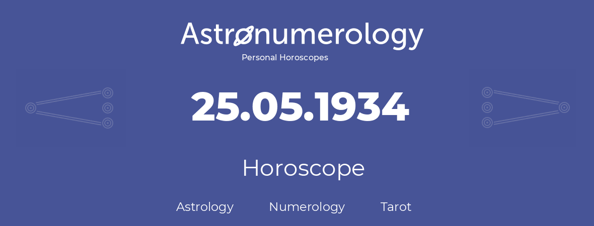 Horoscope for birthday (born day): 25.05.1934 (May 25, 1934)