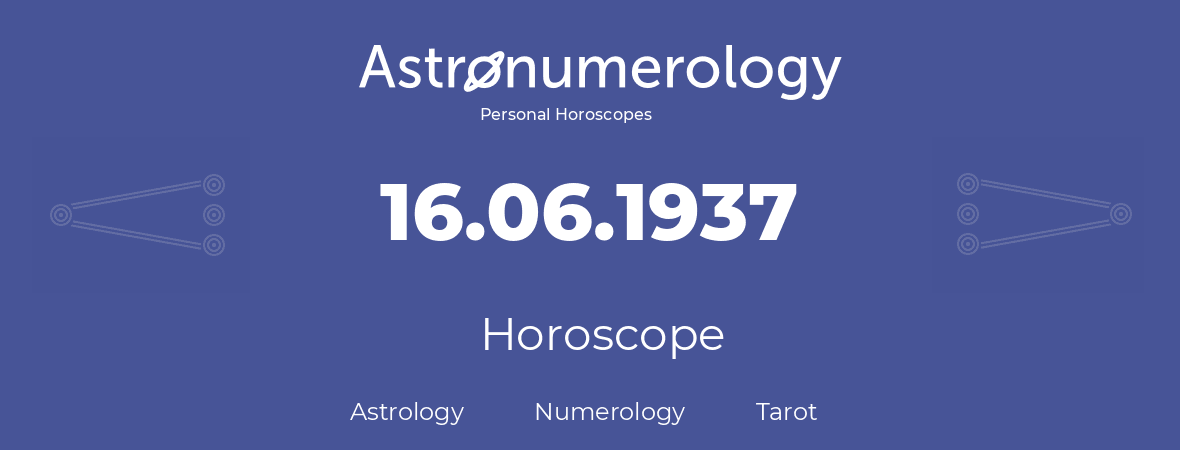 Horoscope for birthday (born day): 16.06.1937 (June 16, 1937)