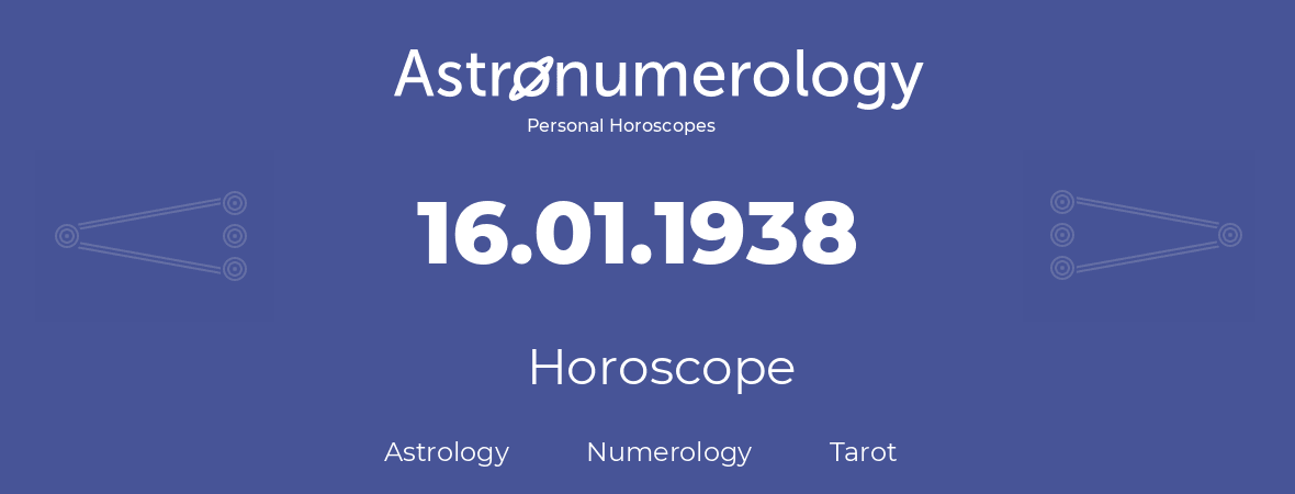 Horoscope for birthday (born day): 16.01.1938 (January 16, 1938)
