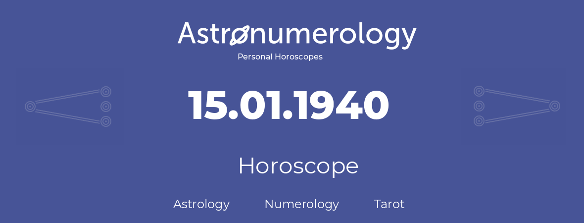 Horoscope for birthday (born day): 15.01.1940 (January 15, 1940)