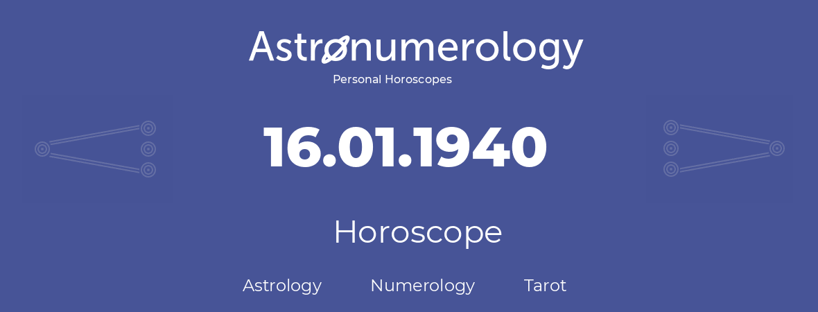 Horoscope for birthday (born day): 16.01.1940 (January 16, 1940)