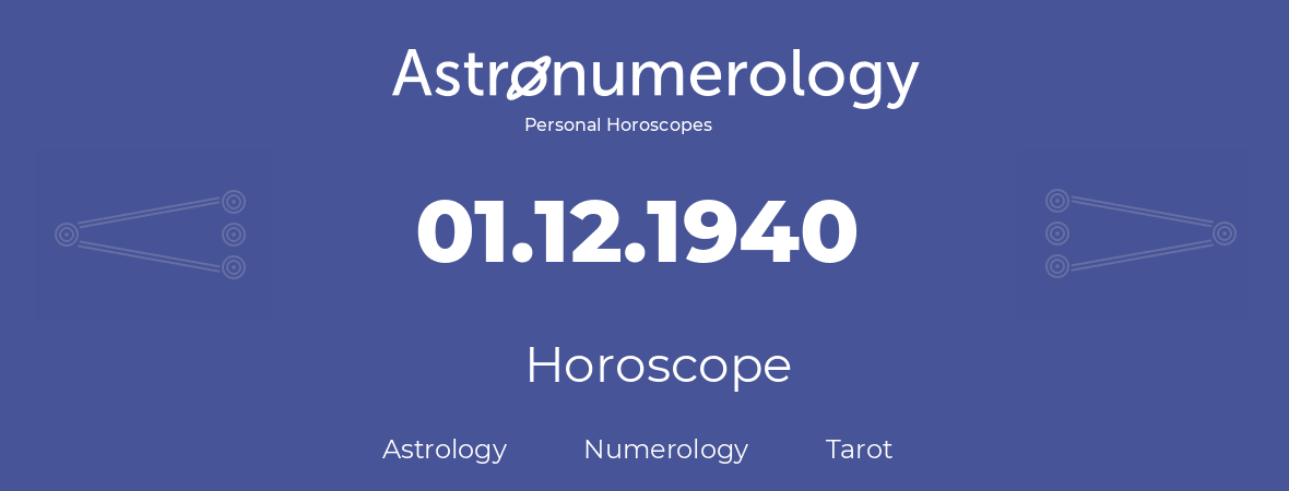 Horoscope for birthday (born day): 01.12.1940 (December 1, 1940)